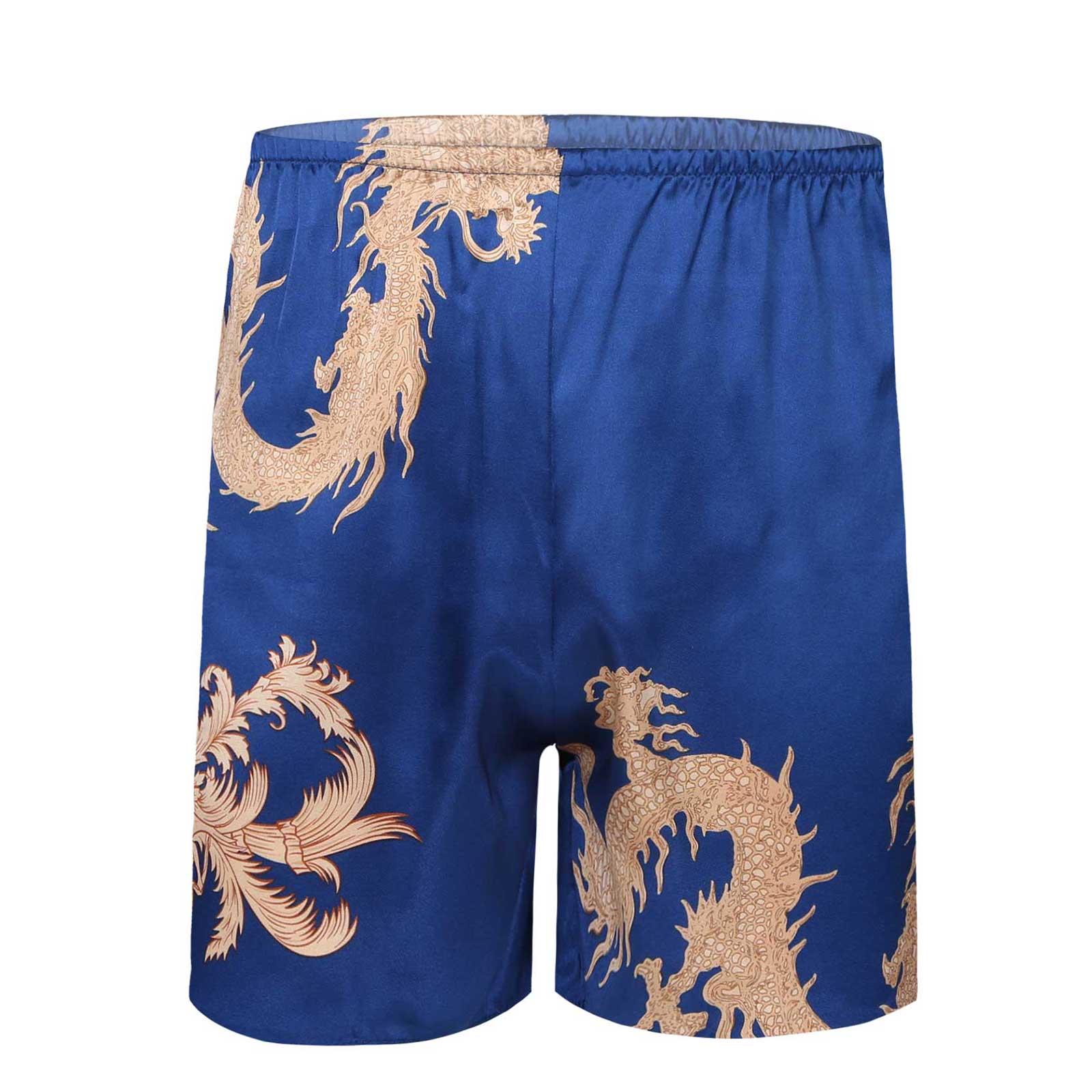 Męnarty chińnarty smok nadruk geometryczny bokserki satynowe letnie oddychające kalesony hombre bielizna nocna kostiumy kąpielowe: królewski niebieski / XXL