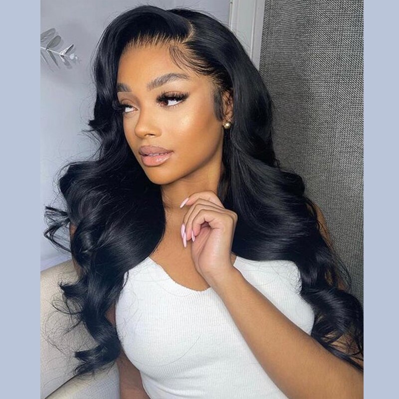 Smooth Black Body Wave Synthetic Wigs for Black Women High Temperature Fiber Hair Synthetic Lace Front Wig Daily Wig