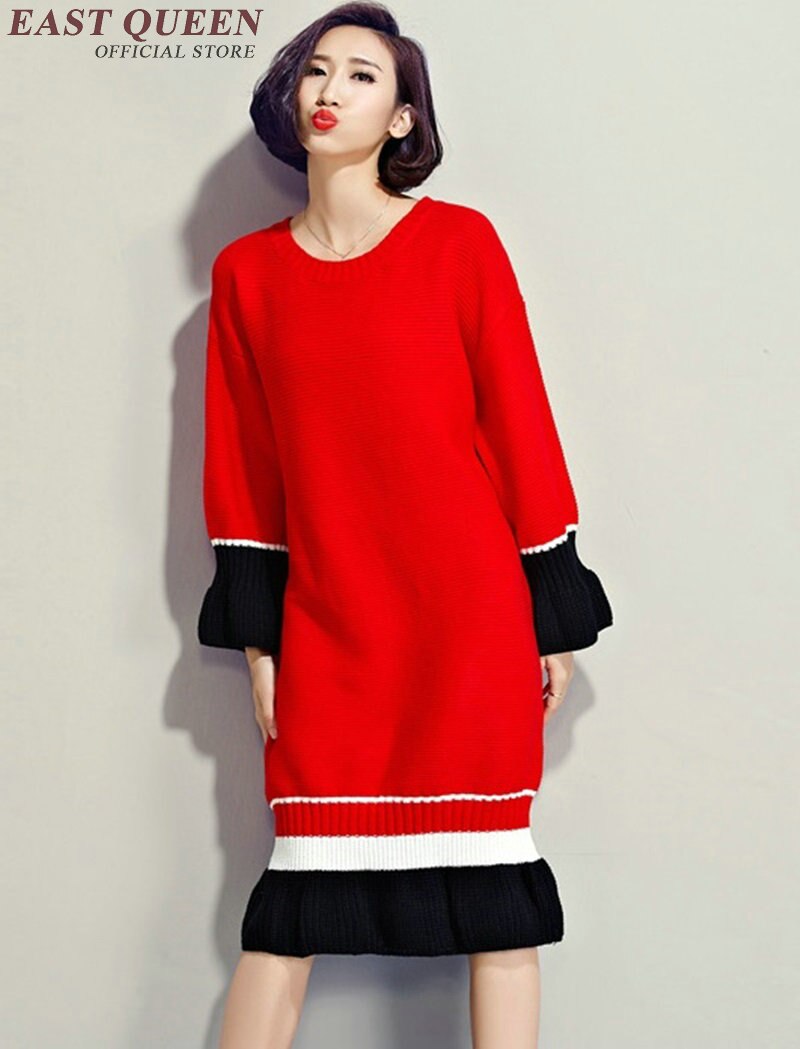 Vrouwen winter trui jurk vrouwelijke Herfst winter jurk lange gebreide trui jurk KK1760 H: 2