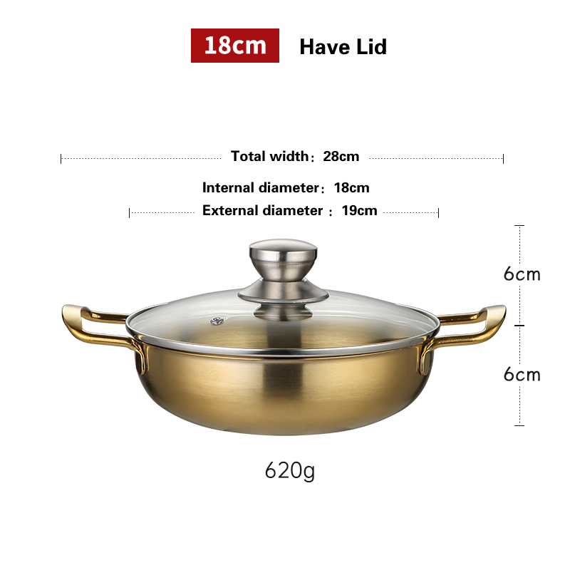 Marmite militaire dorée en acier inoxydable, petite marmite sèche coréenne, base spéciale pour cuisinière à alcool, Pot à soupe à gaz: 18CM Have Lid