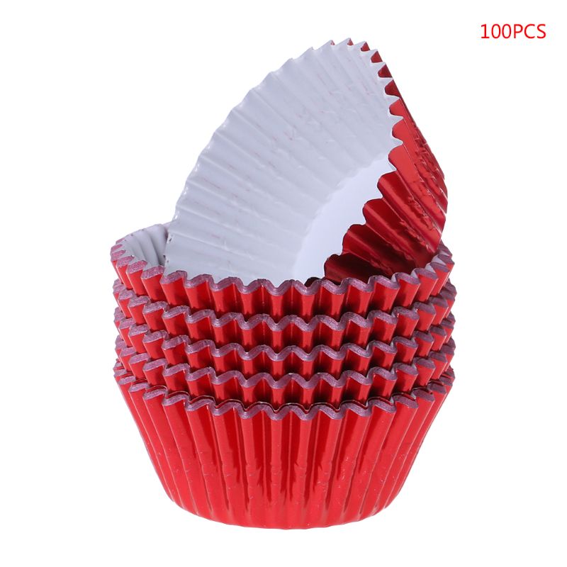 100PCS Paper Cupcake Cup Aluminium Foil Muffin Baking Cups Liners Cupcakes Case: red
