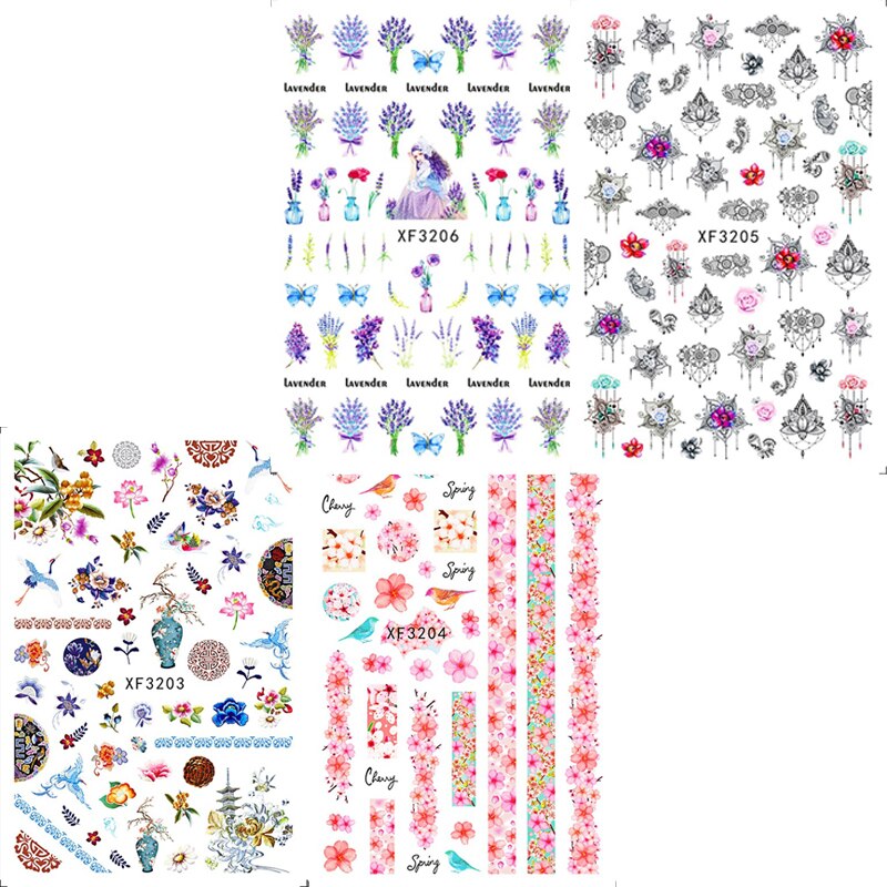 DIY Chinesische Neue Jahr Nagel Aufkleber Selbst Klebe Japanischen Decals Tipps Leopard Frühling Lavendel Nagel Kunst Blume Aufkleber Für NäGel