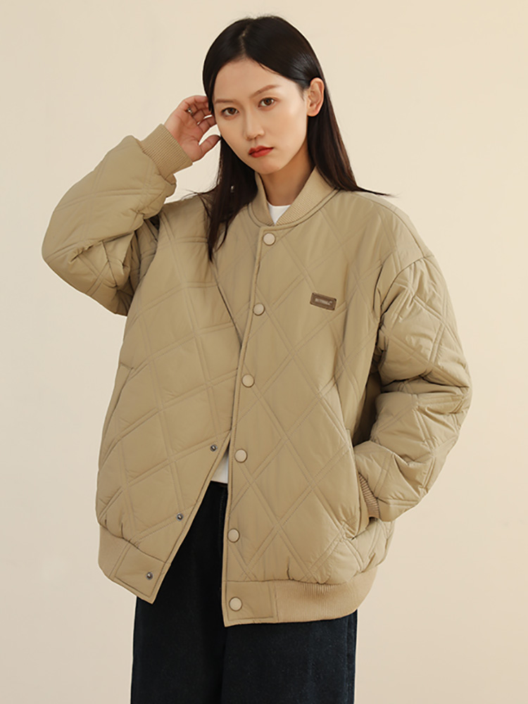 Verdikte Honkbal Uniform Jack Vrouwen Winter 2023 Koreaanse Losse Mode All-Match Oversized Straat Katoenen Jas: L / Khaki