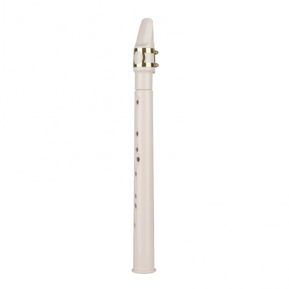 Saxofón de bolsillo portátil de plástico para entrenamiento, instrumento de saxo con lengüetas, bolsa de transporte, pastas de diente para principiantes: Blanco