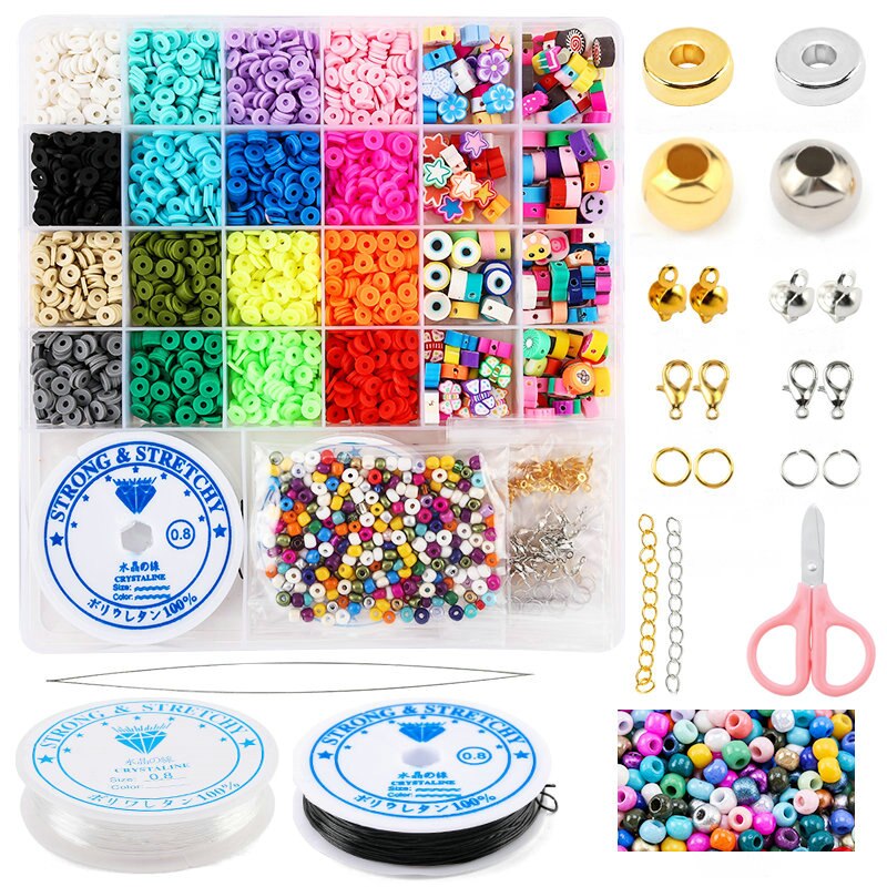 Polymer Clay Perlen Kit Flache Runde Ton Spacer Perlen Kit Mit Perlen Draht Schmuck Zubehör Für DIY Schmuck Machen Handwerk