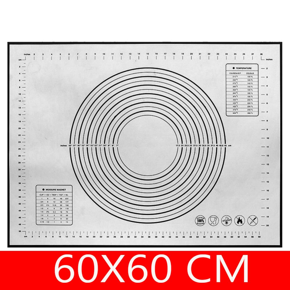Tapis de cuisson en Silicone antiadhésif avec echelle, tapis de pâte à rouler, tapis de pétrir, feuille de pâtisserie de cuisine: Black 60 60cm