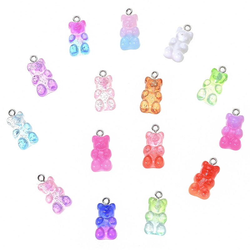 10 Stck Süssigkeit Bär Nette Harz Reize DIY Patch Erkenntnisse Gummy Ohrringe Keychain Halskette Anhänger Schmuck Dekor Zubehör