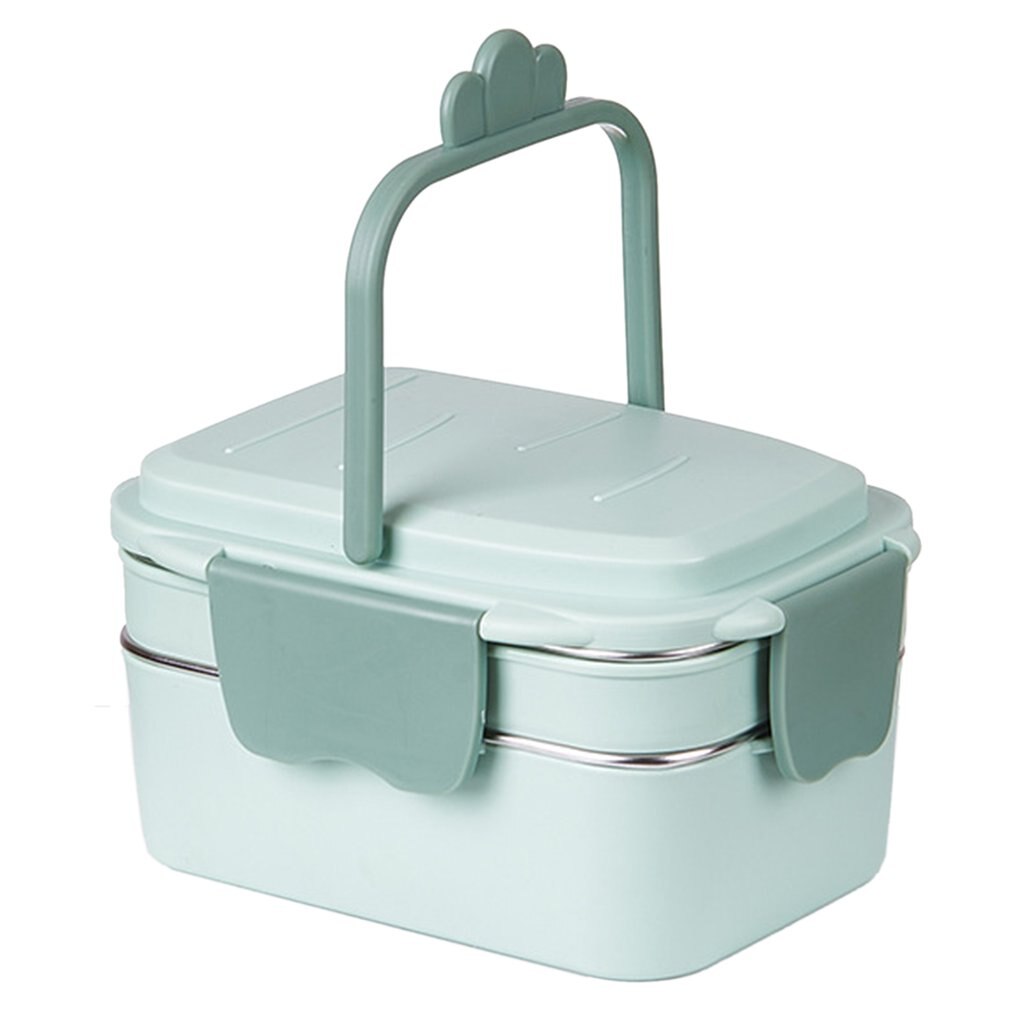 Double-Layer Lunchbox Rvs Food Storage Container Draagbare Lekvrije Silicone Ring Lunchbox Cartoon Servies