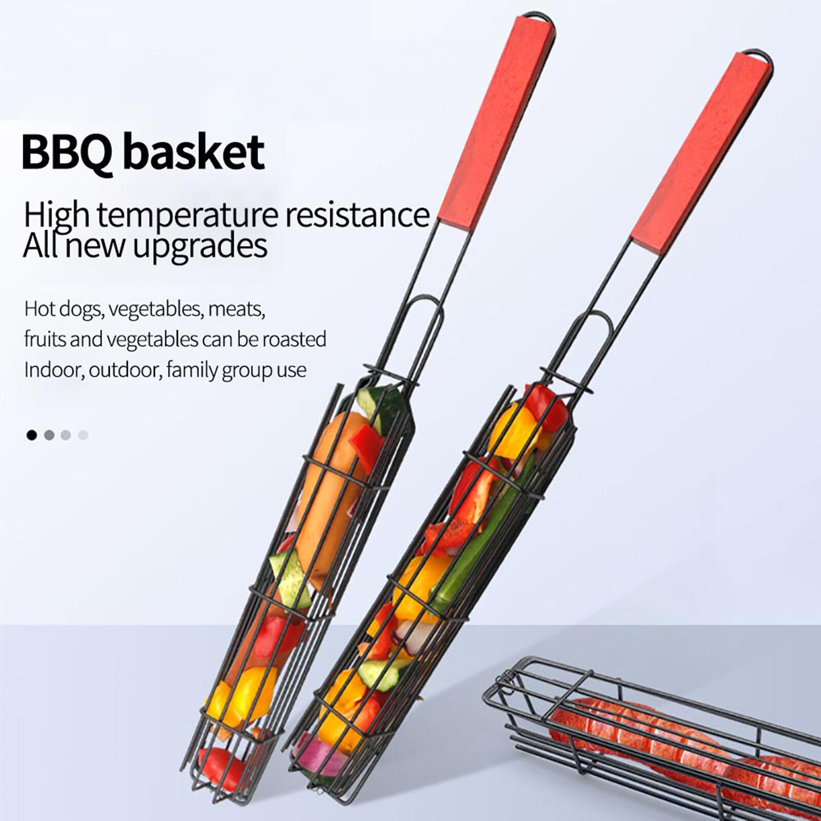 Grilling Basket Outdoor BBQ Rack Grill Mesh Long Handle Barbecue Basket Perfect For Grilling Vegetables Potatoes Chops Kabob