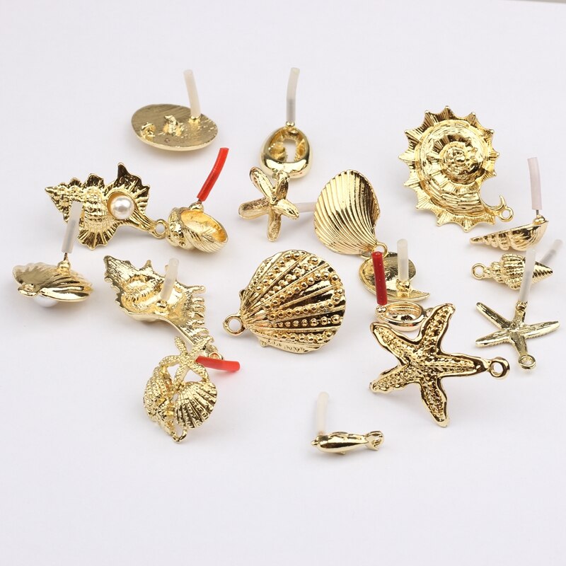 6 sztuk/partia stopu cynku złoty spirali muszla baza kolczyki złącza dla DIY moda plaża kolczyki tworzenia biżuterii akcesoria: Random mix 3pairs