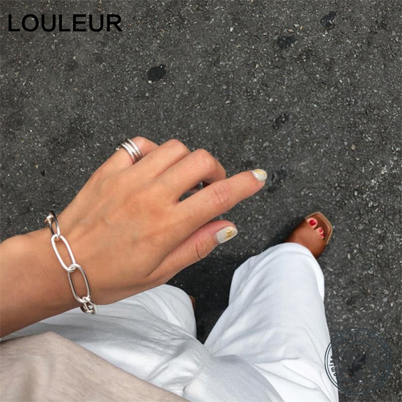 LouLeur 925 Sterling Zilver Ruwe Keten Armbanden Rock Punk Gesp Armband Voor Vrouwen Mode-sieraden