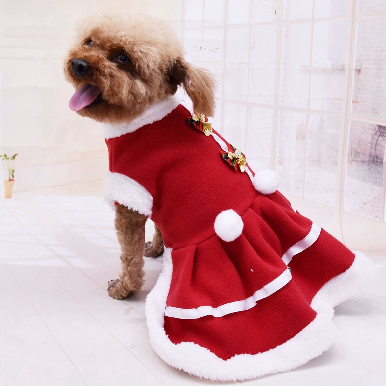 Kerst Hond Strik Kostuum Jurk Puppy Fleece Rok Kleding Herfst Winter Warme Kleding Huisdier Hond Rode Rok Fancy Dress