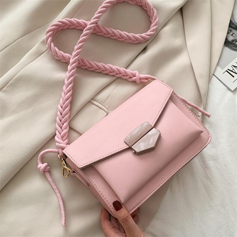 Yogodlns Shoulder Bags Braided Shoulder Strap Women Braided PU Leather Crossbody Bags Lady Portable Handbag Solid Color: pink