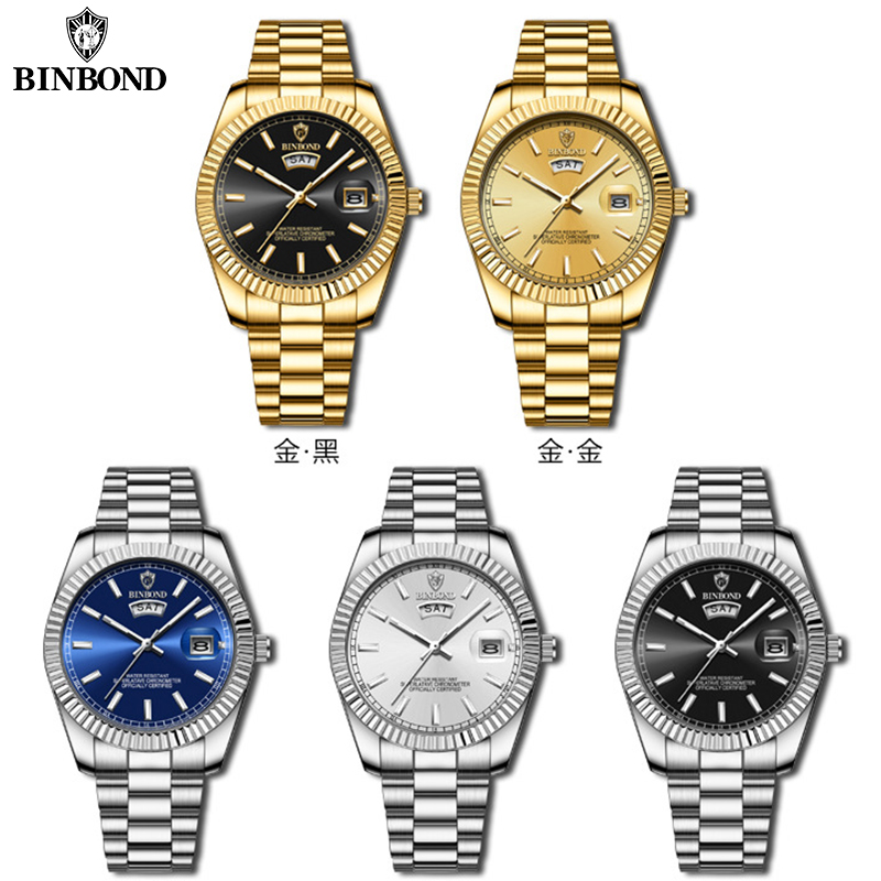 BINBOND Men's Brand Business Sports Quartz Watch 30M Waterproof Luminous Classic Calendar Clock Mens Wristwatch