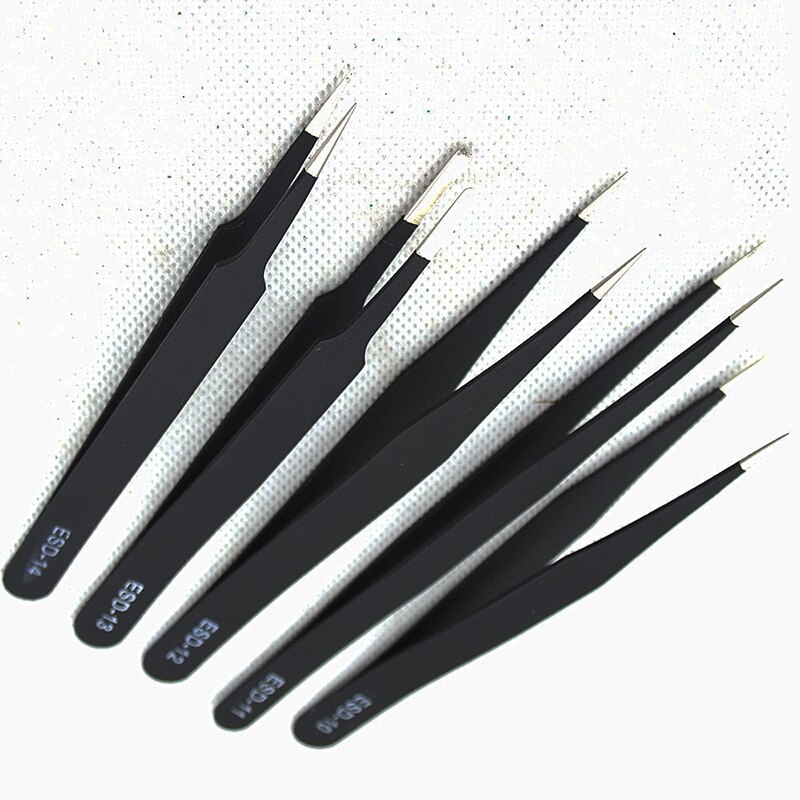 9 pièces antistatique ESD En Acier Inoxydable Pince À Épiler Outils de Maintenance De Précision Industrielle Courbé Brucelles Droites Outils De Réparation