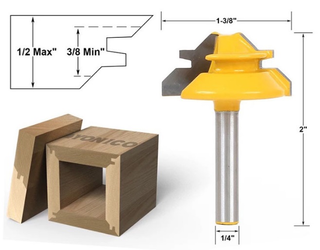 45 graden 1/2 1/4 1/8 Schacht Hout rand Mijter Frees Tenon Cutter Frezen voor Houtbewerking: Rode, zilver toon