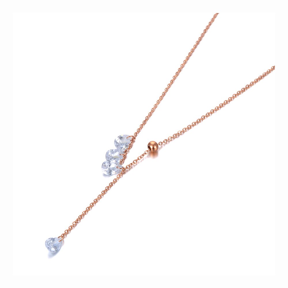 Lokaer Trendy Office Style Stainless Steel Water CZ Crystal Choker Necklace Rose Gold Pendant Necklace For Women N20109: Default Title