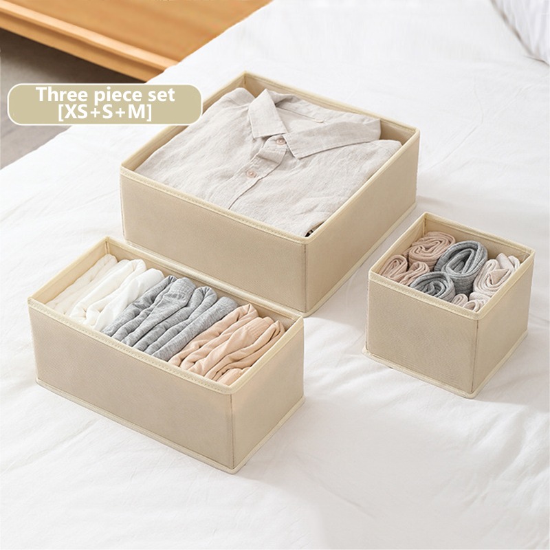 Home Foldable Closet Organizer For Underwear Strong Underwear Storage Box Socks Bra And Panties Drawer Organizer Drawers Bin: Khaki 3Pcs-set