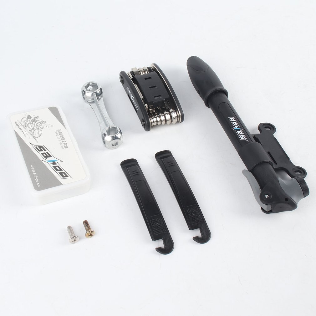 Bicycle Cycling Multifunctional Repair Tool Sets Kits with Mini Pump Bag Puncture Tyre Multi Repair Kit Wrench Screwdriver: Default Title