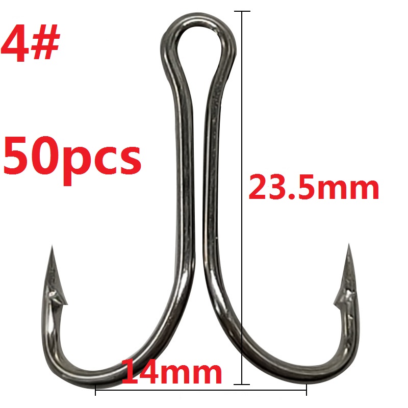 50pcs Long Shank Double Hook Weedless Fishing hook Fly Tying Duple Hook for Jig Bass Fish Hook fishing tackle For Soft Lure: colorC