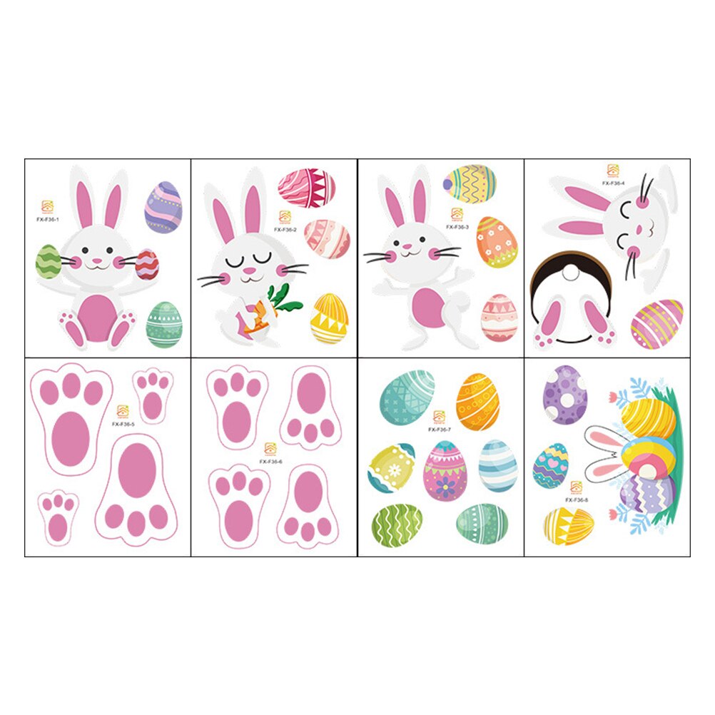8 Sheets Easter Sticker Rabbit Footprints Eggs Win... – Grandado