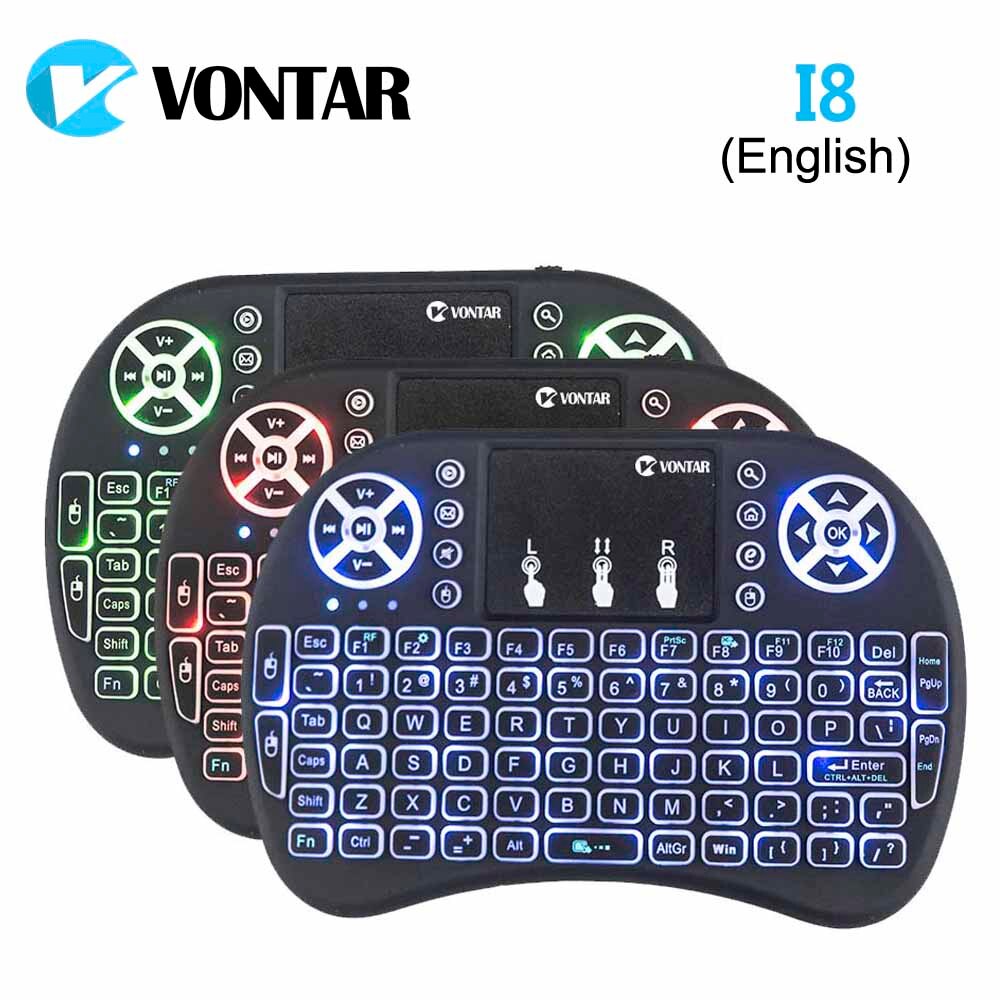 Vontar Backlight I8 Engels Russisch Spaans 2.4 Ghz Wireless Keyboard Air Mouse Touchpad Backlit Voor Android Tv Box Mini Pc