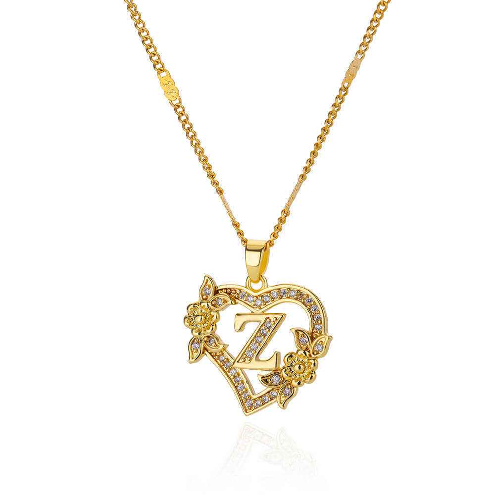 Collares con letras iniciales de corazón para mujer, cadena de acero inoxidable de Color dorado, colgante del alfabeto de A-Z, de joyería de cumpleaños: Latón Plateado
