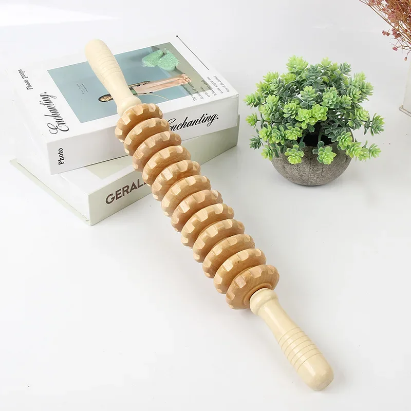 Körper-Faszien-Massagegerät, rutschfester Griff, Holz, gerillte Ausrügestochen, Arme, Beine, Oberschenkel, Gesäß, glattes Rollenmassagegerät zur Rückenentspannung