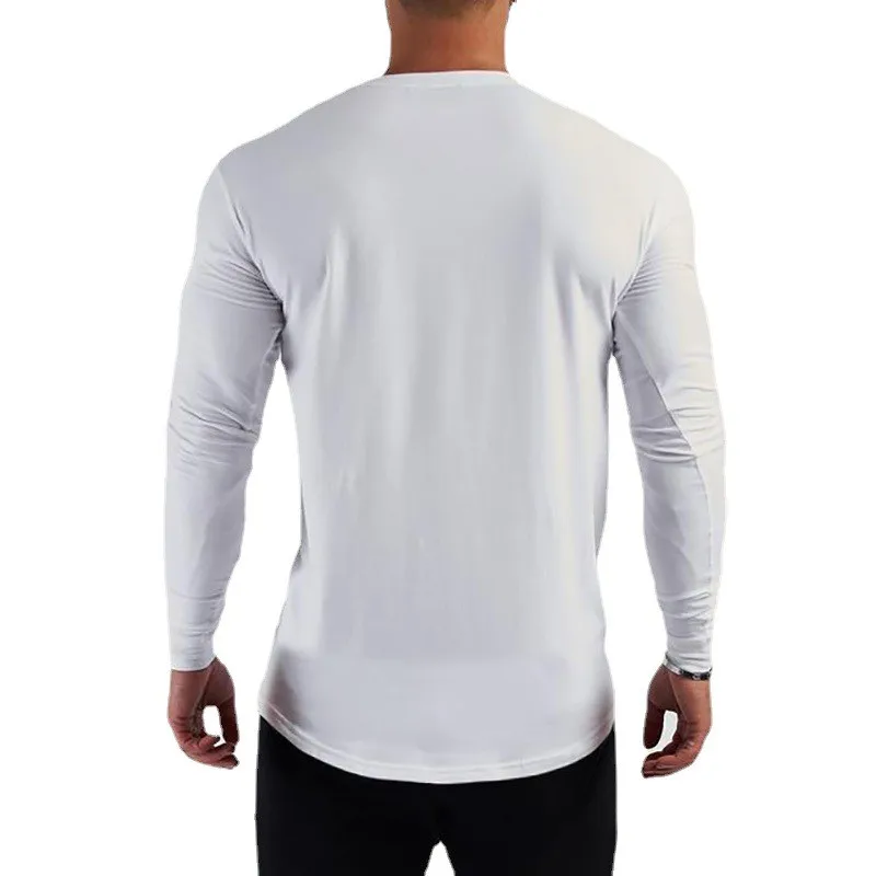 Ensfarvet bomuld åndbart langærmet tøj til fitness fitness bodybuilding sport t-shirts til mænd træning afslappet slim fit efterårsskjorter