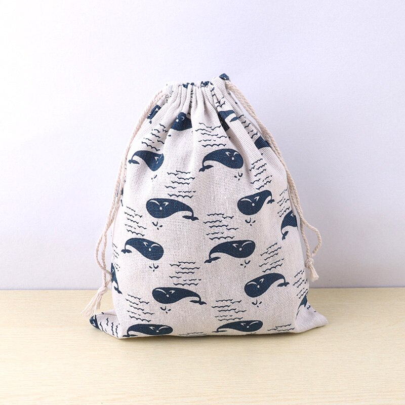Bolsa de tela de lino y algodón con cordón para niños, bolsa de almacenamiento de zapatos de tela de viaje con estampado de plantas y animales, estuche de maquillaje, de Navidad: M / Castaño