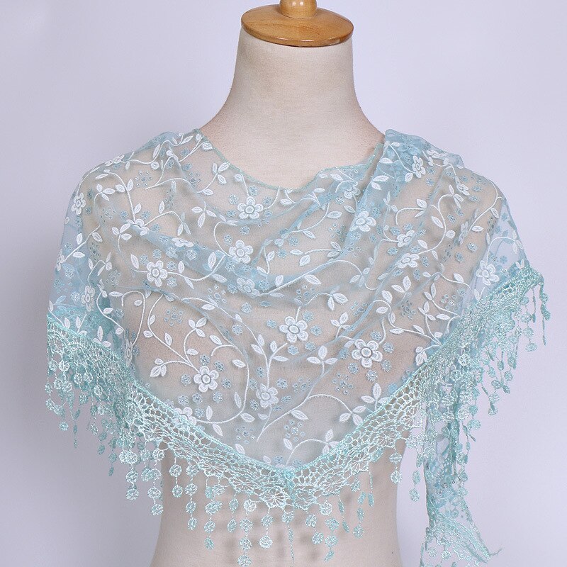 SOKUXILE Vrouwen meisje sjaal Bloem Kant Zijde Driehoek Vrouwelijke Baby Sjaals Kwastje Sjaals Lente Zomer 18 Kleuren Foto Accessoires: Turquoise
