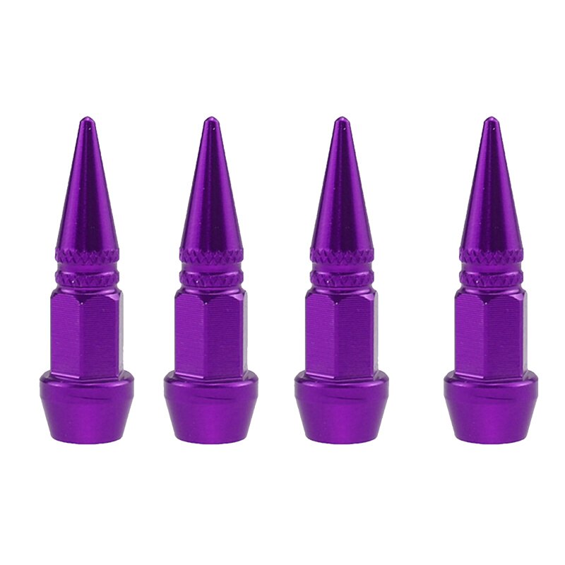 4 Stuks Universele Aluminium Styling Tunning Auto Ventiel Cap Spike Vormige Metalen Dust Covers Deksel Voor Fiets Motorfiets: Purple
