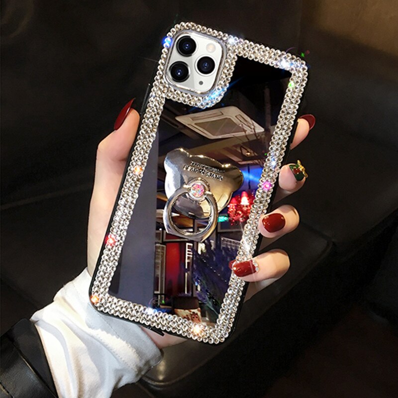 Finger Holder Rhinestone Case For Huawei P50 P50Pro Honor 50 Honor 50 Pro 50 SE Mirror Cases Girly Coque