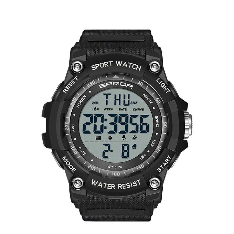Top Horloge 50M Waterdicht Heren Horloges Stopwatch Quakeproof Digitale Horloge Mode Man Sport Klok Sanda Horloges: black white