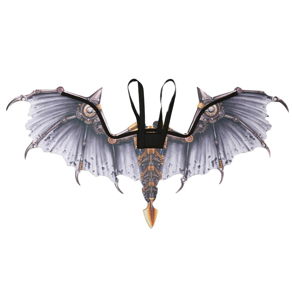 Foldable Steampunk Dragon Wings Costume Printed 3D Non-woven Fabric Wings Wearable Novel Stage Performance Prop for Adults: silver