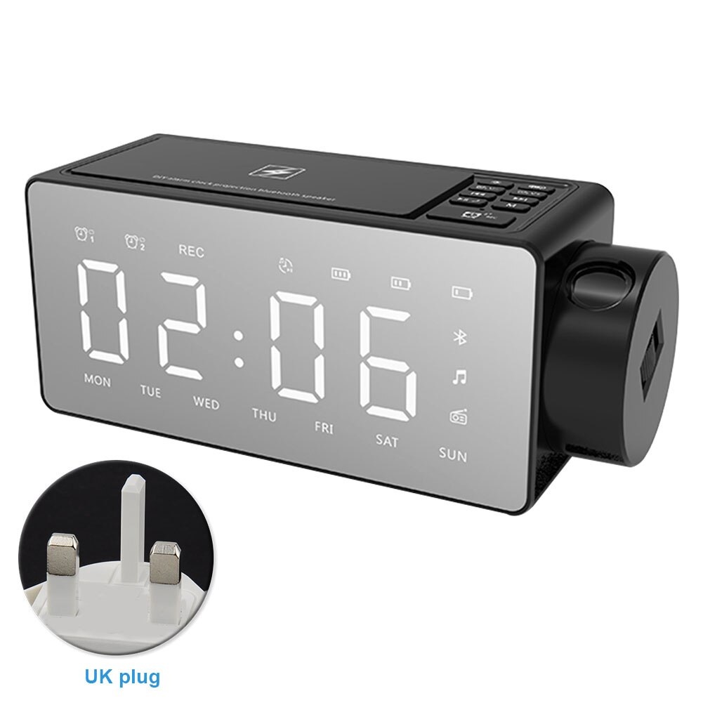 Tf-kaart ondersteunt projectiemuziek, bluetooth-luidspreker, wekker, draadloos opladen, slimme multifunctionele desktopdecoratie: Rood uk