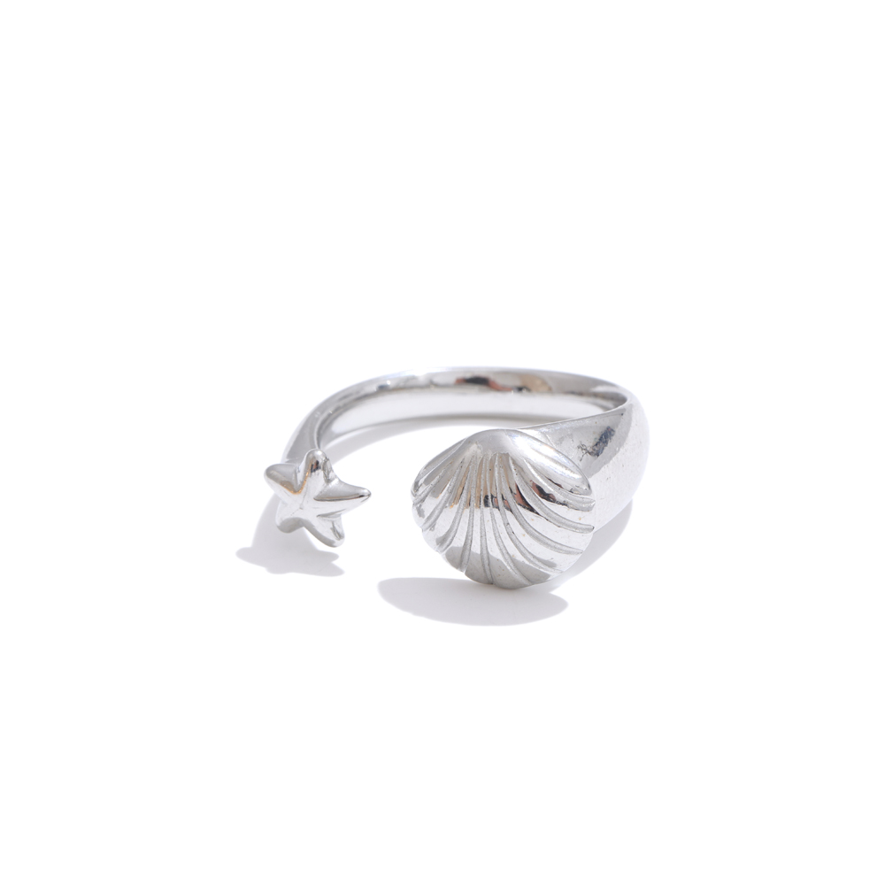 Anillo chapado en PVD de Color dorado ajustable abierto con flor de océano Yhpup para mujer, joyería de acero inoxidable a la , accesorios al por mayor: Plata