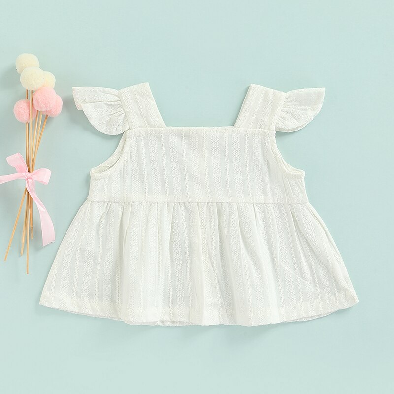 Tops de verano para niña pequeña, Camiseta con estampado de flores, manga con mosca, cuello cuadrado, cierre de botón, línea A