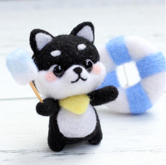 Cute firewood dog Wool Felt wool needlepoint kit wool felt needle felting decoration craft needlecraft: B