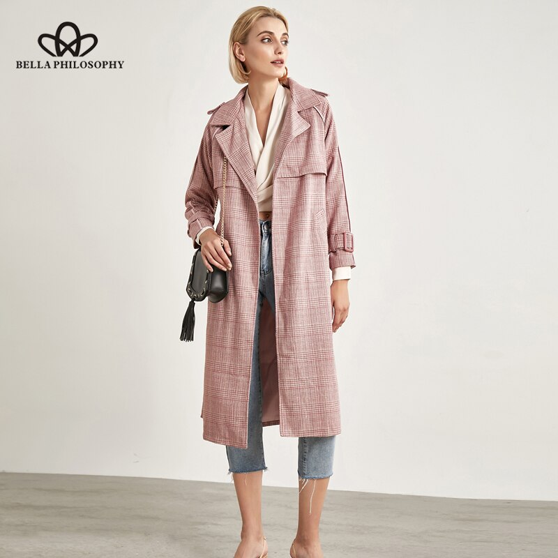 Bella Philosophie frühling herbst büro dame mantel plaid öffnen stich frauen mantel wolle und baumwolle damen vintage jacken