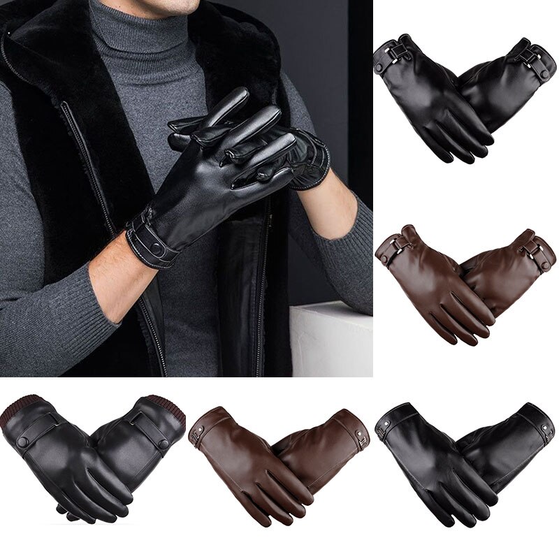 Mode Mannen Winter Warme Handschoenen Voor Mannen Touch Screen Gloveswaterprof Faux Leer Rijden Handschoenen Dunne Lederen Handschoenen Guantes