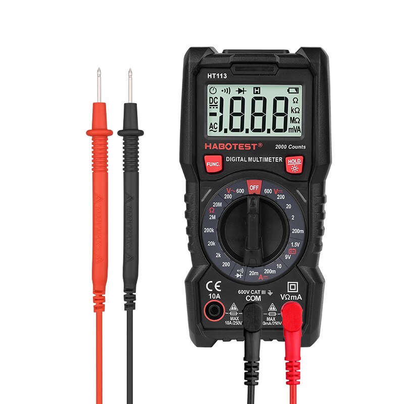 Habotest HT113 600V Digitale Multimeter Multitester Ac Dc Spanning Stroom 10A Ohm Transistor Tester Multitester Professionele