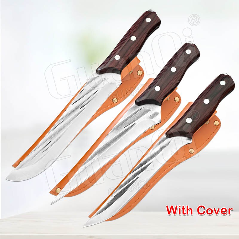 1-3PCS Forged Boning Knife Set Handmade Cleaver Knife Kitchen Knife Wooden Handle Knife for Kitchen Items: 3PCS With Cover
