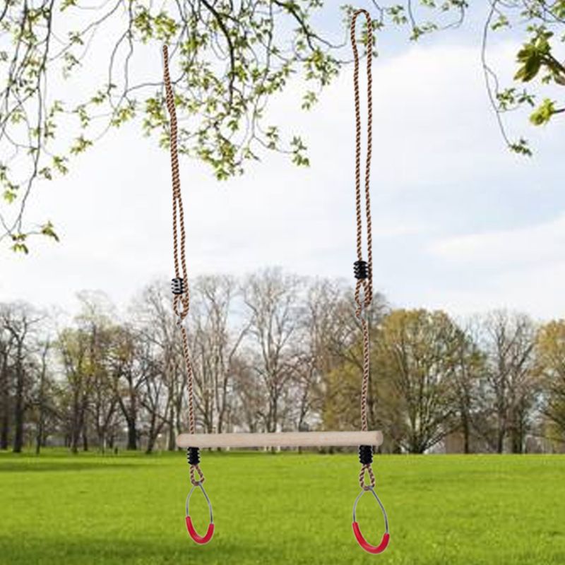 Wooden Trapeze Swing Bar Rings Garden Swings Playground Swing Set Ninja Line Accessories Replacement Children's fitness toys