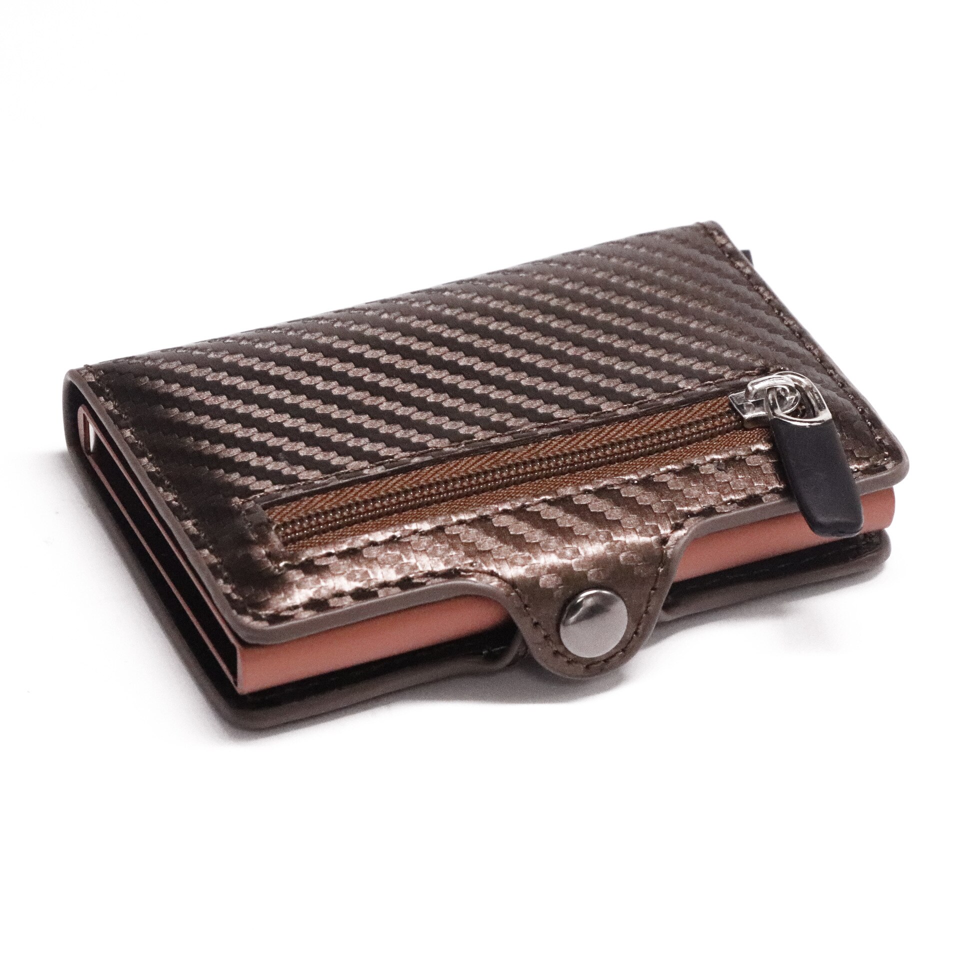 Carbon Fiber Men Wallet Credit Card Holder Button Zipper Wallet RFID Metal Anti-theft CardCase Short Slim Male Purse2021: Brown CZ06