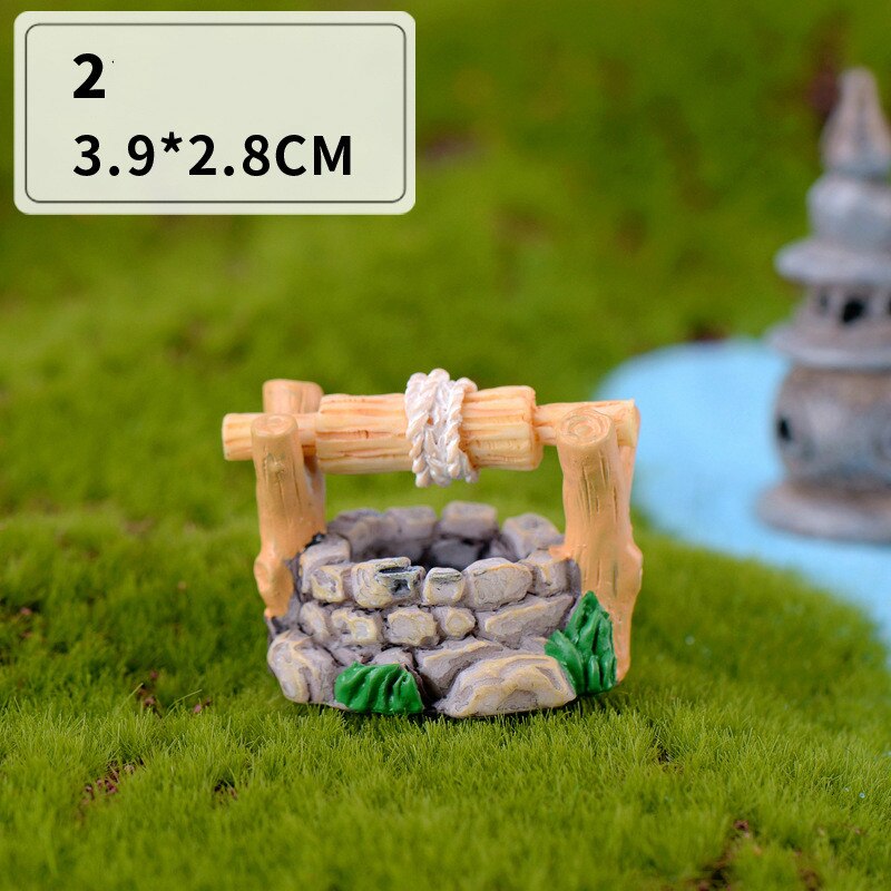 Miniatyrlandskap antik harts scen dekoration sjö fyr vattenbrunn damm bro vatten glas älva trädgårdstillbehör: 02