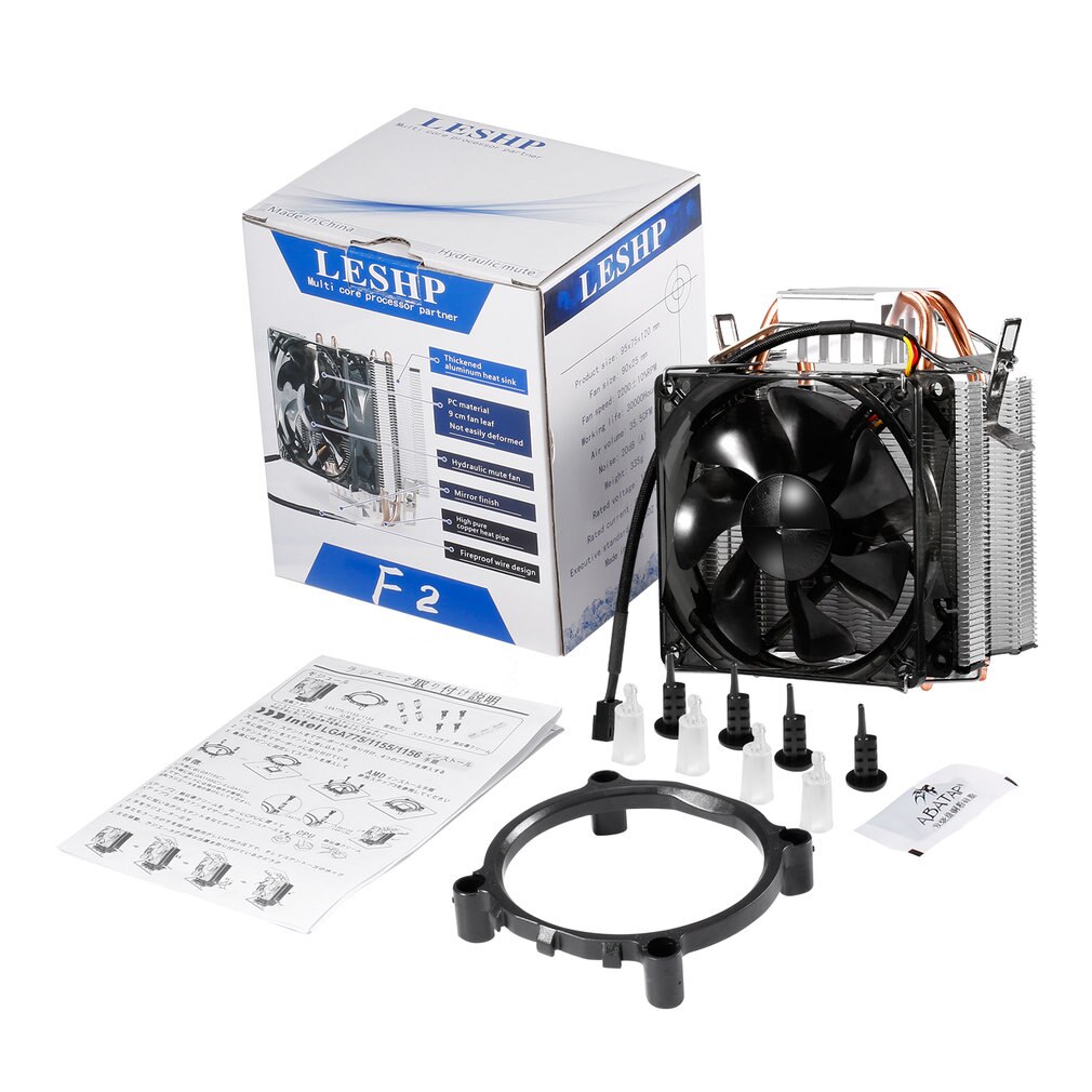 Chassis Radiator CPU Cooler Hydraulic Mute Silent Fan Thickened Aluminum Heat Sink Fireproof Wire for Computer Black F2