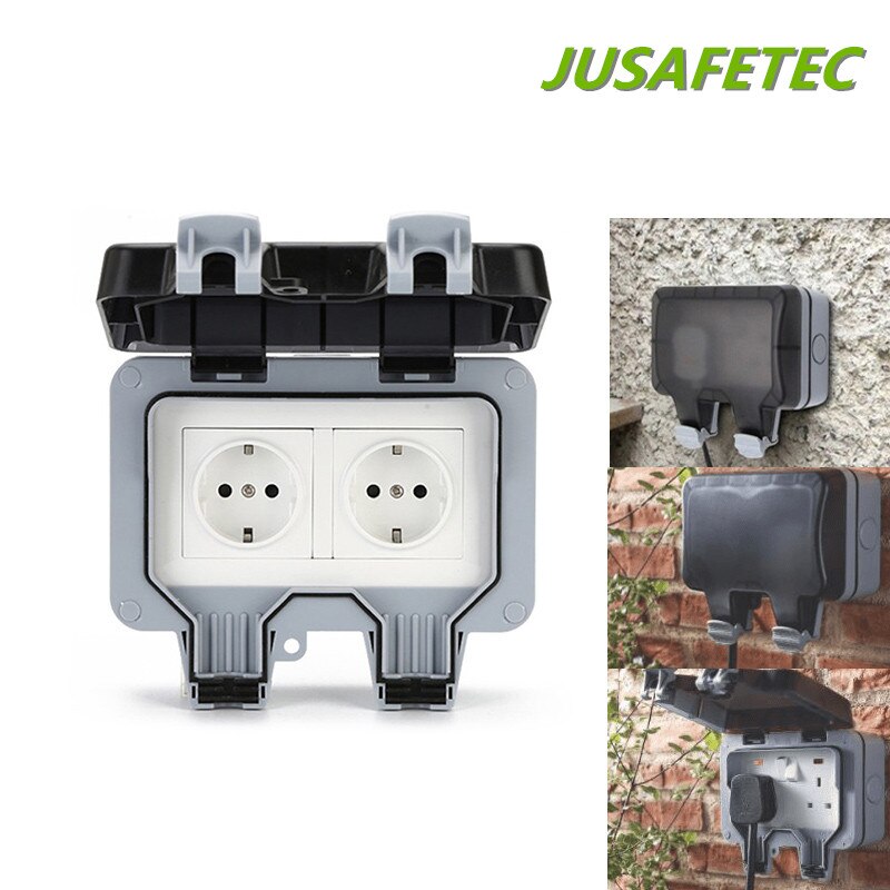 2-Weg Outdoor Socket Stopcontact Slagvastheid 3680W 16A Eu Uk Fr Us Stopcontact IP66 Muur socket Voor Tuin Inrichting