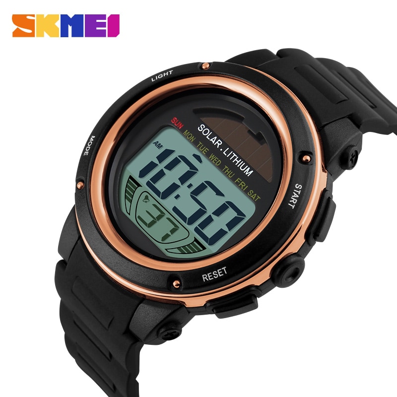 Skmei Led Digitale Sport Horloges Mannen Solar Power Schokbestendig Horloge Chronograph 50M Water Resistant Horloges 1096