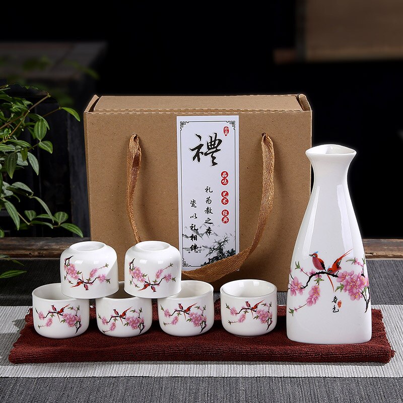 1 Hip Flask 6 Wine Glasses Chinese Traditional Ceramic Tea Wine Set Eco-Friendly Ceramic China (Bar Sets: huanbaphe